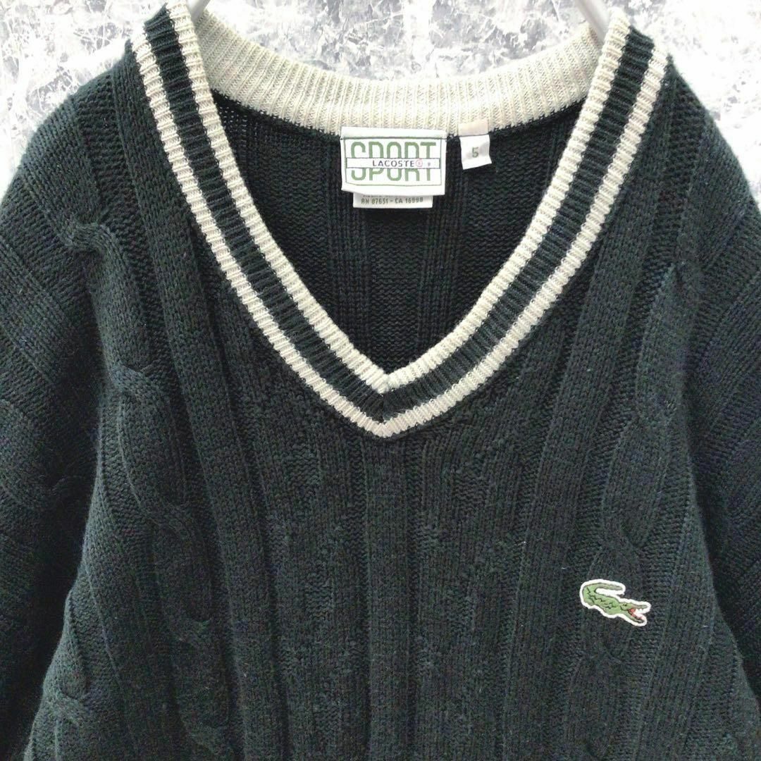S269【入手困難】フランス製ラコステスポーツ中肉Vネックニットセーター人気深緑 メンズのトップス(ニット/セーター)の商品写真