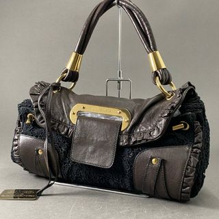 ドルチェアンドガッバーナ(DOLCE&GABBANA)のAe19 DOLCE&GABBANA ドルチェアンドガッバーナ レース レザー ワンショルダーバッグ ハンドバッグ D&G ドルガバ ブラウン ブラック leather(ショルダーバッグ)