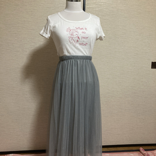 ラインストーンがかわいいホワイト柄Tシャツ　半袖　ピンク(Tシャツ(半袖/袖なし))