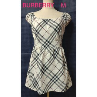 バーバリーブルーレーベル(BURBERRY BLUE LABEL)のバーバリー ノースリーブトップス 白チェック 38(カットソー(半袖/袖なし))