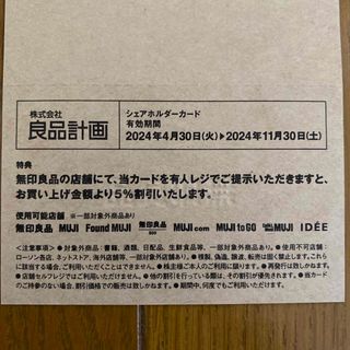 MUJI 無印良品 良品計画　シェアホルダーカード 株主優待(ショッピング)