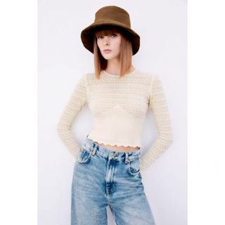 ZARA - ZARA 透かし編み クロップド丈 トップス