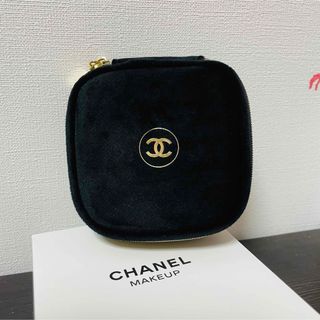 シャネル(CHANEL)の未使用 シャネル ベロア風ミラー付きミニポーチ リップケース 黒　ブラック(ポーチ)