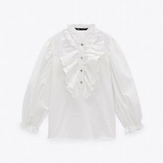 ザラ(ZARA)の【新品･未使用】ZARA ビジュフリルシャツ XSサイズ(シャツ/ブラウス(長袖/七分))