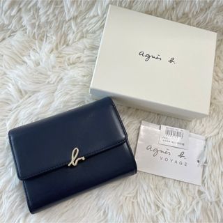 アニエスベー(agnes b.)の【新品未使用】アニエスベー 折財布 ネイビー レザー ロゴ金具(財布)