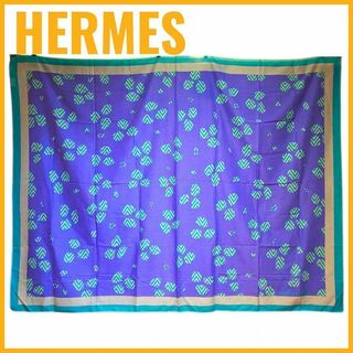 エルメス(Hermes)の極美品 エルメス スカーフ ショール パレオ コットン ブルー 大判 タグ付き(バンダナ/スカーフ)