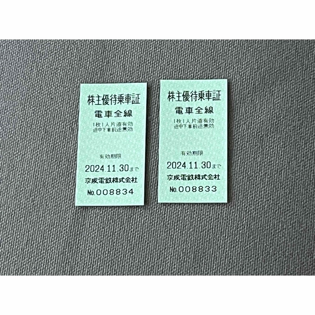 京成電鉄　株主優待　乗車券　2枚 チケットの乗車券/交通券(鉄道乗車券)の商品写真