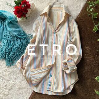 ETRO - エトロ　長袖ストライプシャツ　パステルマルチカラー　コットン　イタリア製　40