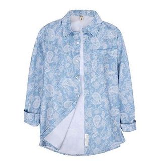 2XL メンズ シャツ 長袖 バンダナ 花柄 ペイズリー ブルー(シャツ)