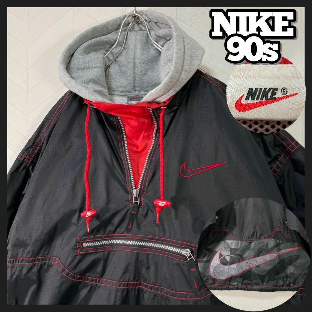 NIKE(ナイキ)の希少 90s NIKE ハーフジップ ナイロン プルオーバー ビックスウッシュ メンズのジャケット/アウター(ナイロンジャケット)の商品写真