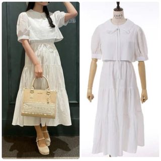 アクシーズファム(axes femme)の【新品】axes femme 襟付きティアードワンピース　白 F(ロングワンピース/マキシワンピース)