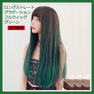 新品 フルウィッグ ロング ストレート グリーン グラデ 自然 医療用 かつら(ロングストレート)