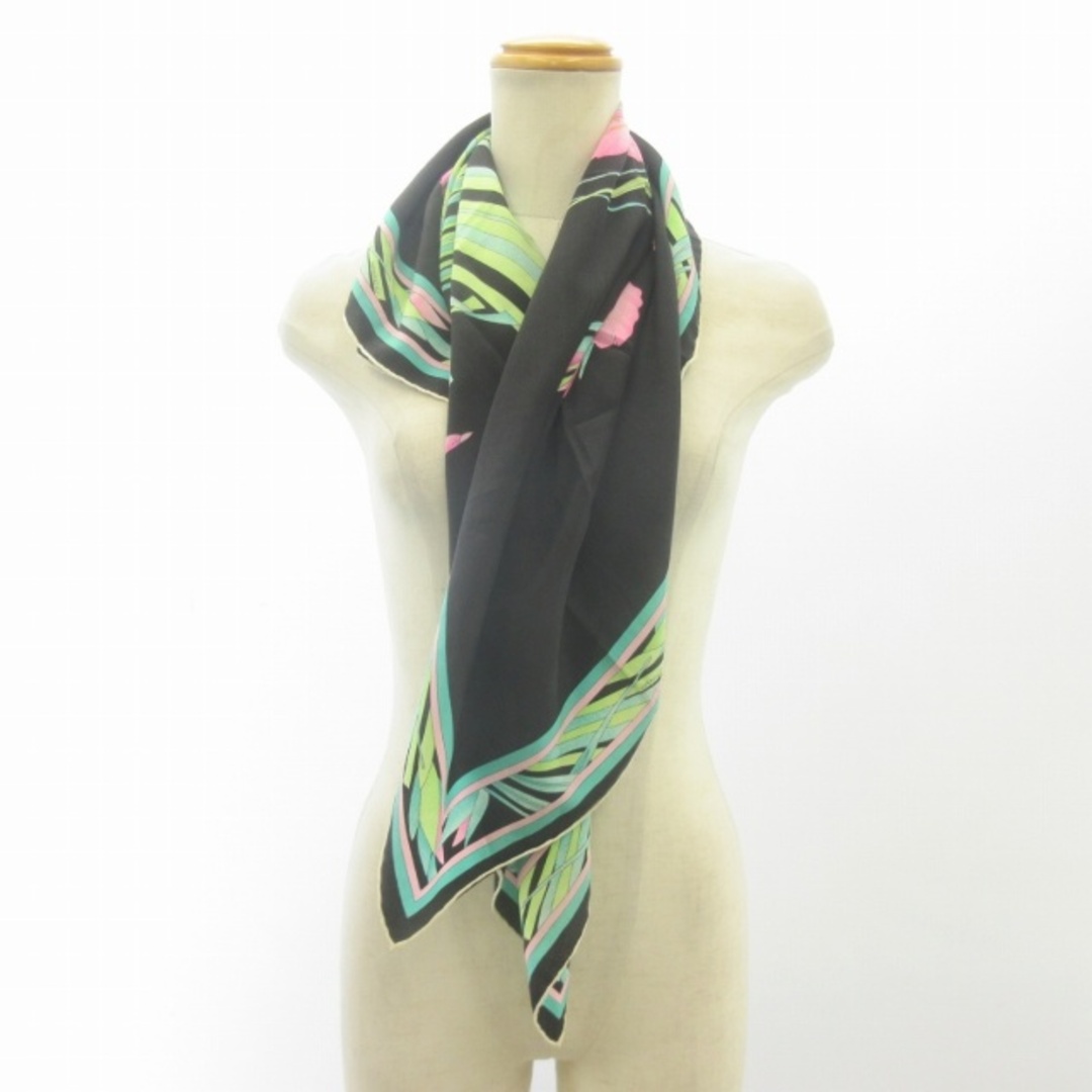 LEONARD(レオナール)のレオナール LEONARD スカーフ ストール シルク100％ 花柄 黒 STK レディースのファッション小物(バンダナ/スカーフ)の商品写真