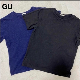 ジーユー(GU)のGU 表面凹凸加工ジャガードクルーネックTシャツ 半袖 黒　紺　L 無地　セット(Tシャツ(半袖/袖なし))