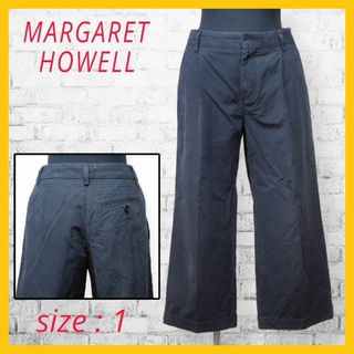 マーガレットハウエル(MARGARET HOWELL)の美品 マーガレットハウエル ワイド タック パンツ クロップド M 色落ち加工(その他)