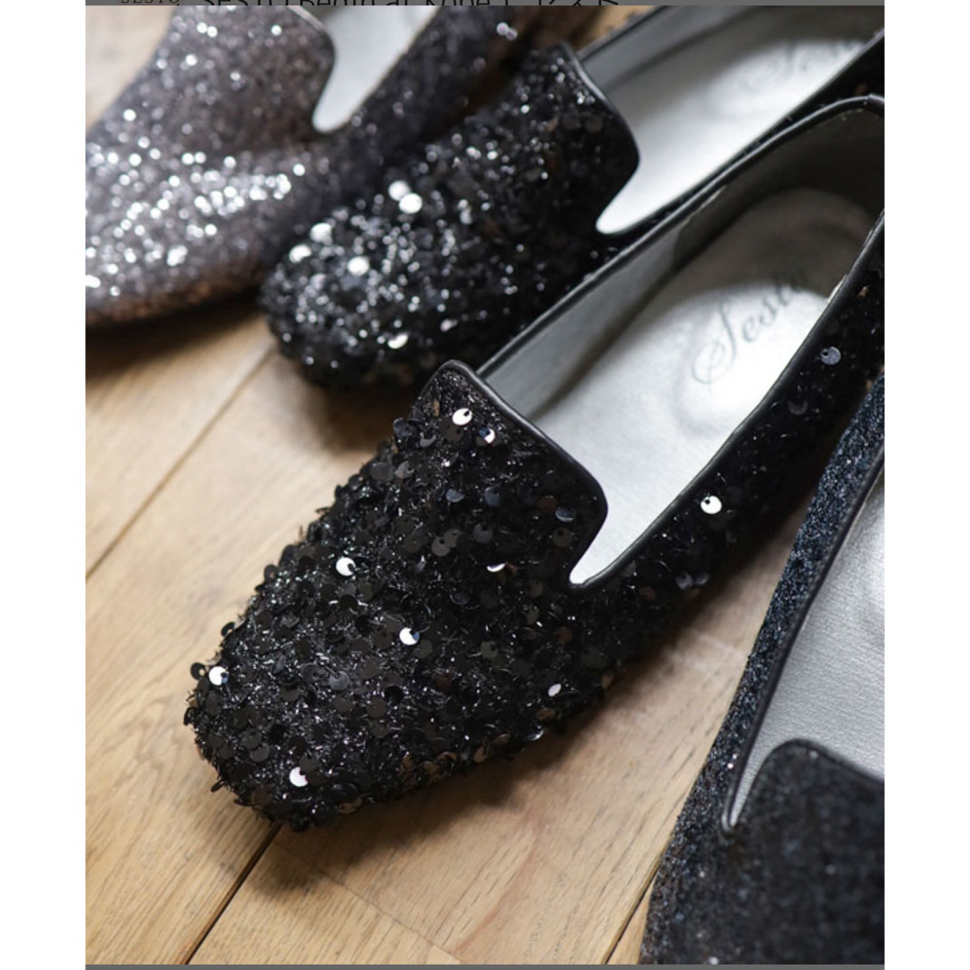 SESTO スパンコールローファーパンプス　ブラック24.5cm レディースの靴/シューズ(ハイヒール/パンプス)の商品写真