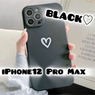 アイフォーン(iPhone)の【iPhone12promax】iPhoneケース 黒 ブラック ハート 手書き(iPhoneケース)