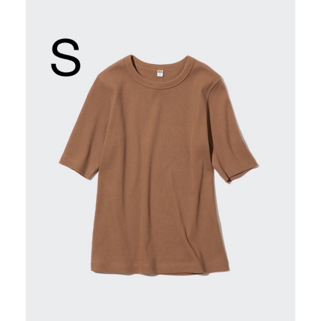 UNIQLO(ユニクロ)のユニクロ リブクルーネックT 5分袖 S メンズのトップス(Tシャツ/カットソー(半袖/袖なし))の商品写真