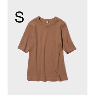 ユニクロ(UNIQLO)のユニクロ リブクルーネックT 5分袖 S(Tシャツ/カットソー(半袖/袖なし))