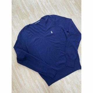 ラルフローレン(Ralph Lauren)のラルフローレン　レディース　長袖ニット　薄手　ネイビー　コットン　5f M(ニット/セーター)