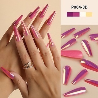 【人気商品】レディース つけ爪 ネイルチップ ロング  ピンク オーロラ