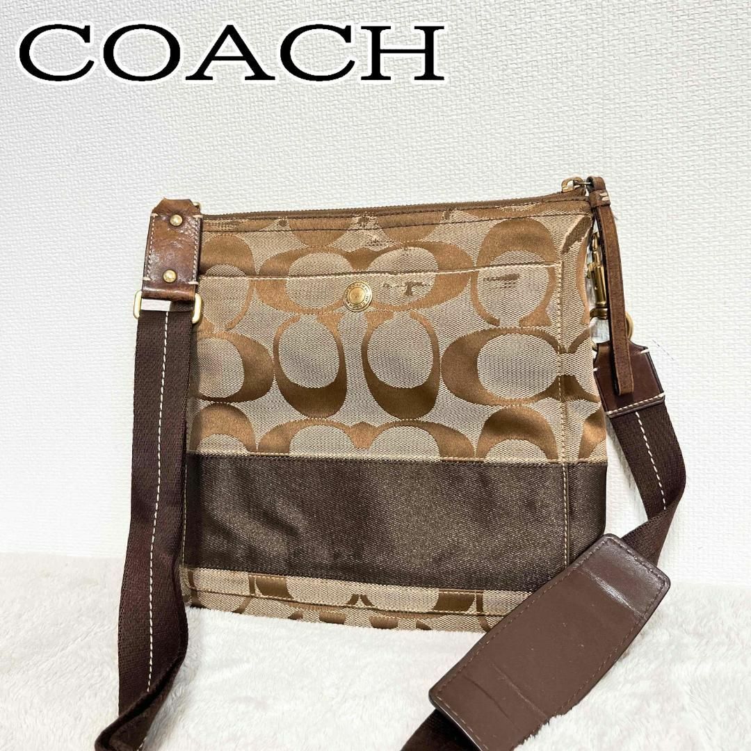 COACH(コーチ)のレア✨COACH コーチショルダーバッグハンドバッグブラウン茶シグネチャー総柄 レディースのバッグ(ショルダーバッグ)の商品写真