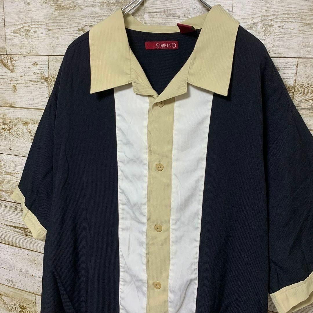 【w383】USA古着ビンテージ半袖キューバシャツボックスシルエットアロハライン メンズのトップス(シャツ)の商品写真