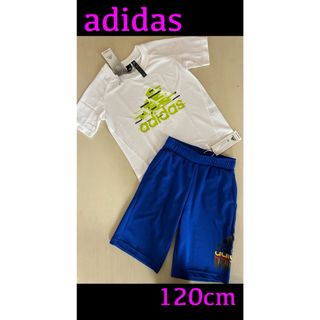 アディダス(adidas)の新品タグ付き　adidasアディダス　120cmセットアップ（ホワイト×ブルー）(Tシャツ/カットソー)