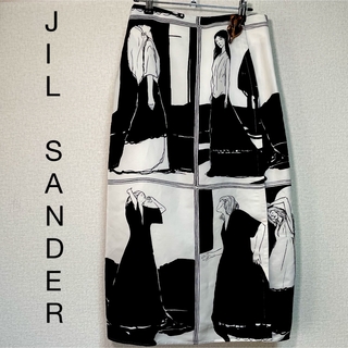 ジルサンダー(Jil Sander)のジルサンダー グラフィックプリント スカート白 黒JIL SANDER(ひざ丈スカート)