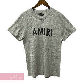 AMIRI - AMIRI 2018AW Logo Print Short Sleeve Tee アミリ ロゴプリントショートスリーブTシャツ 半袖カットソー ロゴプリント ダメージ加工 グレー サイズS 【240518】【中古-A】【me04】