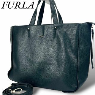 フルラ(Furla)の美品 フルラ 2way トートバッグ ショルダー エヴァ シボレザー グリーン系(トートバッグ)