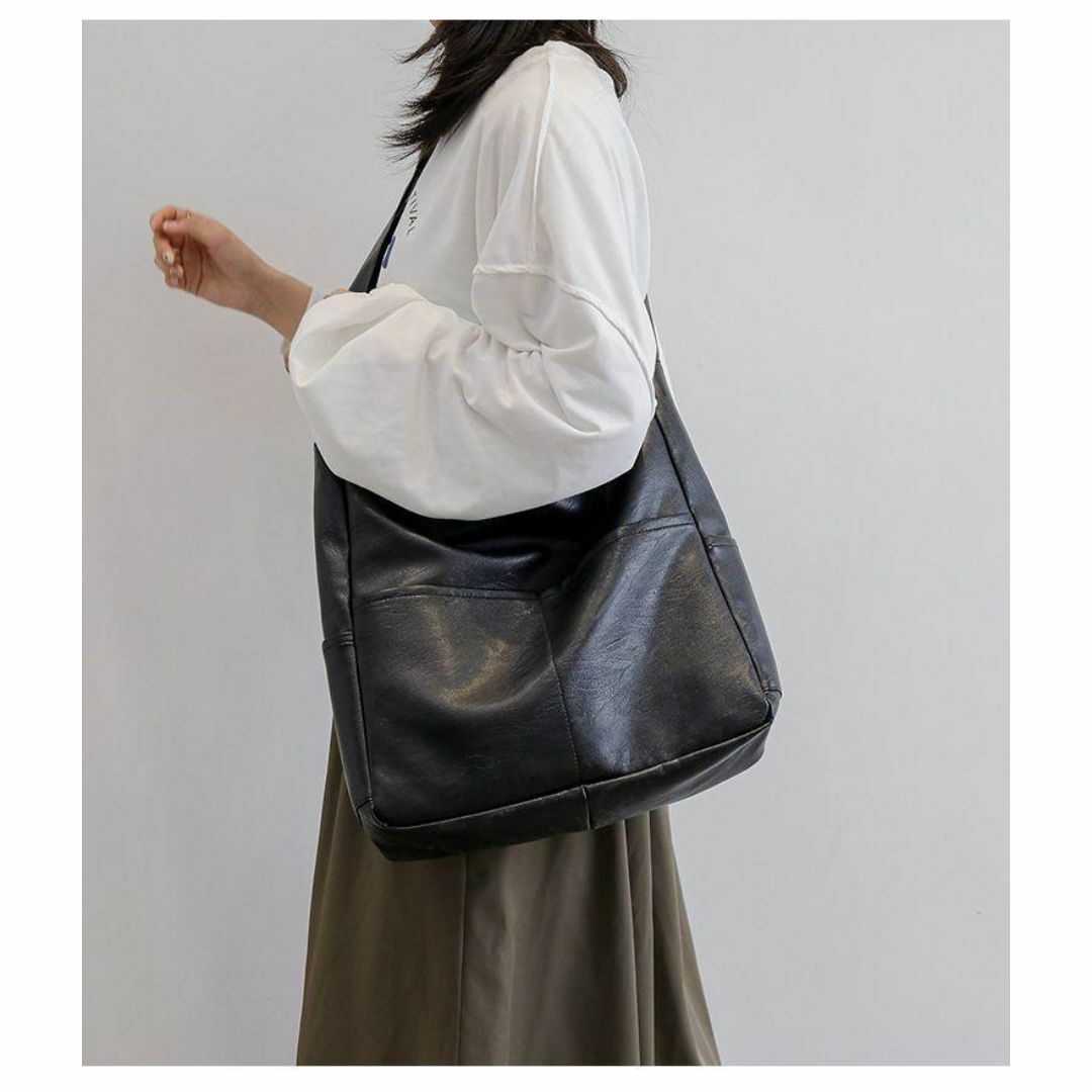 ショルダーバッグ 斜めがけ 大容量 メンズ レディース レザー 韓国 ブラック レディースのバッグ(ショルダーバッグ)の商品写真