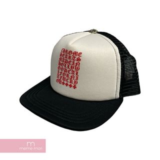 クロムハーツ(Chrome Hearts)のCHROME HEARTS Eyechart Trucker Mesh Cap クロムハーツ アイチャートトラッカーメッシュキャップ 帽子 赤文字ロゴ クロスボール ホワイト×ブラック ×レッド 【240518】【新古品】【me04】(キャップ)