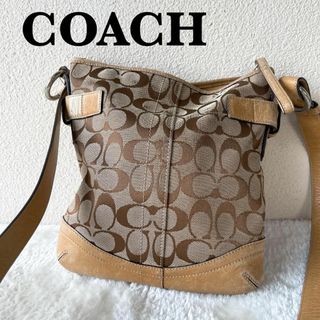 コーチ(COACH)の美品✨COACH コーチショルダーバッグハンドバッグブラウン茶シグネチャー総柄(ショルダーバッグ)