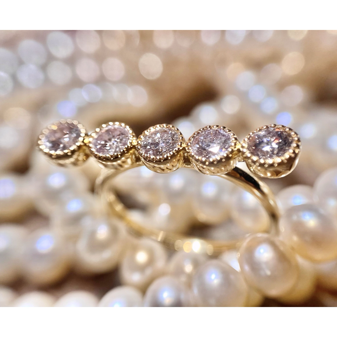 キラッキラ✨大粒！ミル打ち天然ピンクダイヤモンド バーリング レディースのアクセサリー(リング(指輪))の商品写真