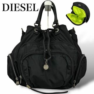 DIESEL - DIESEL 2way ショルダーバッグ ハンドバッグ 巾着 ナイロン ロゴ 黒