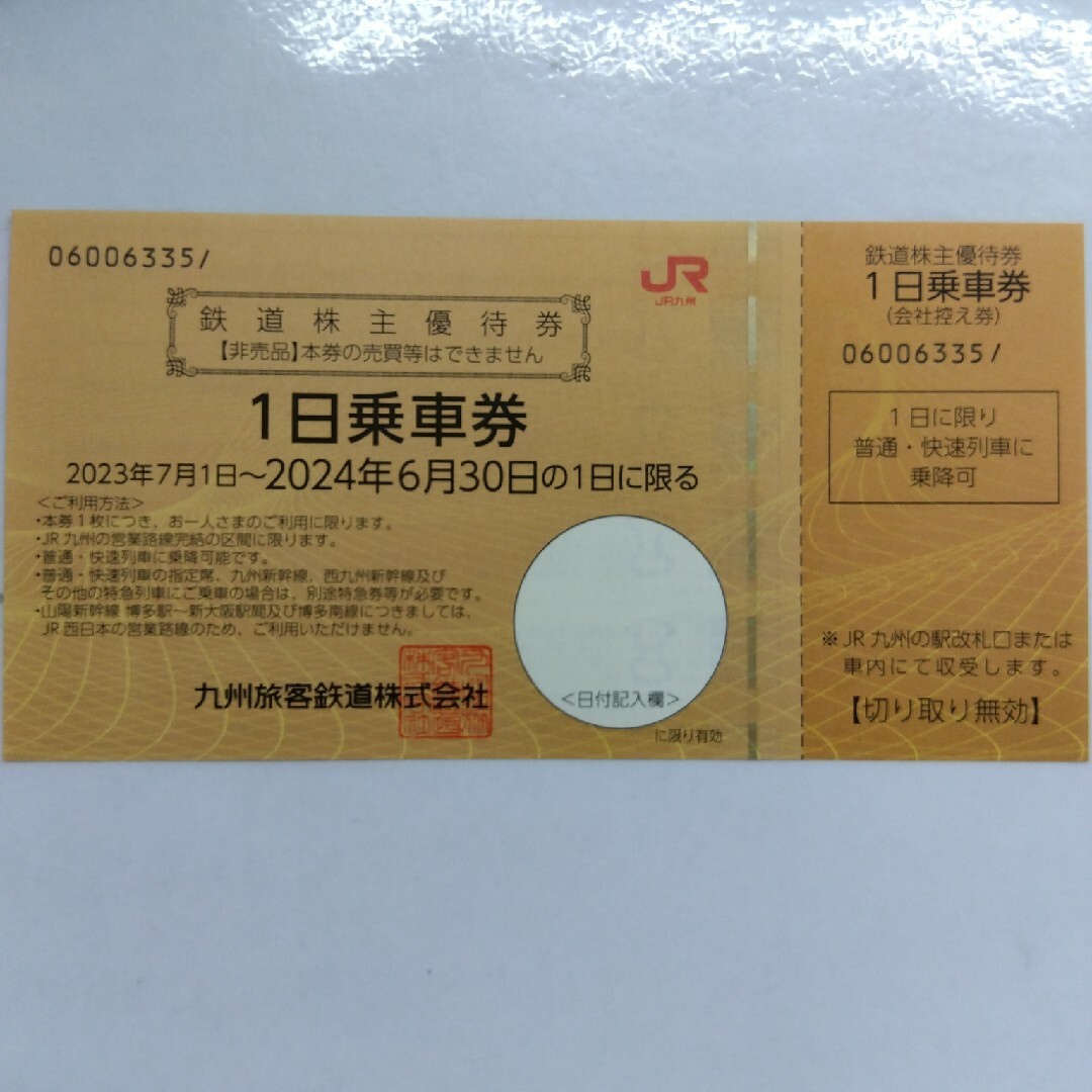 JR(ジェイアール)のJR九州 鉄道株主優待券1枚 チケットの乗車券/交通券(鉄道乗車券)の商品写真