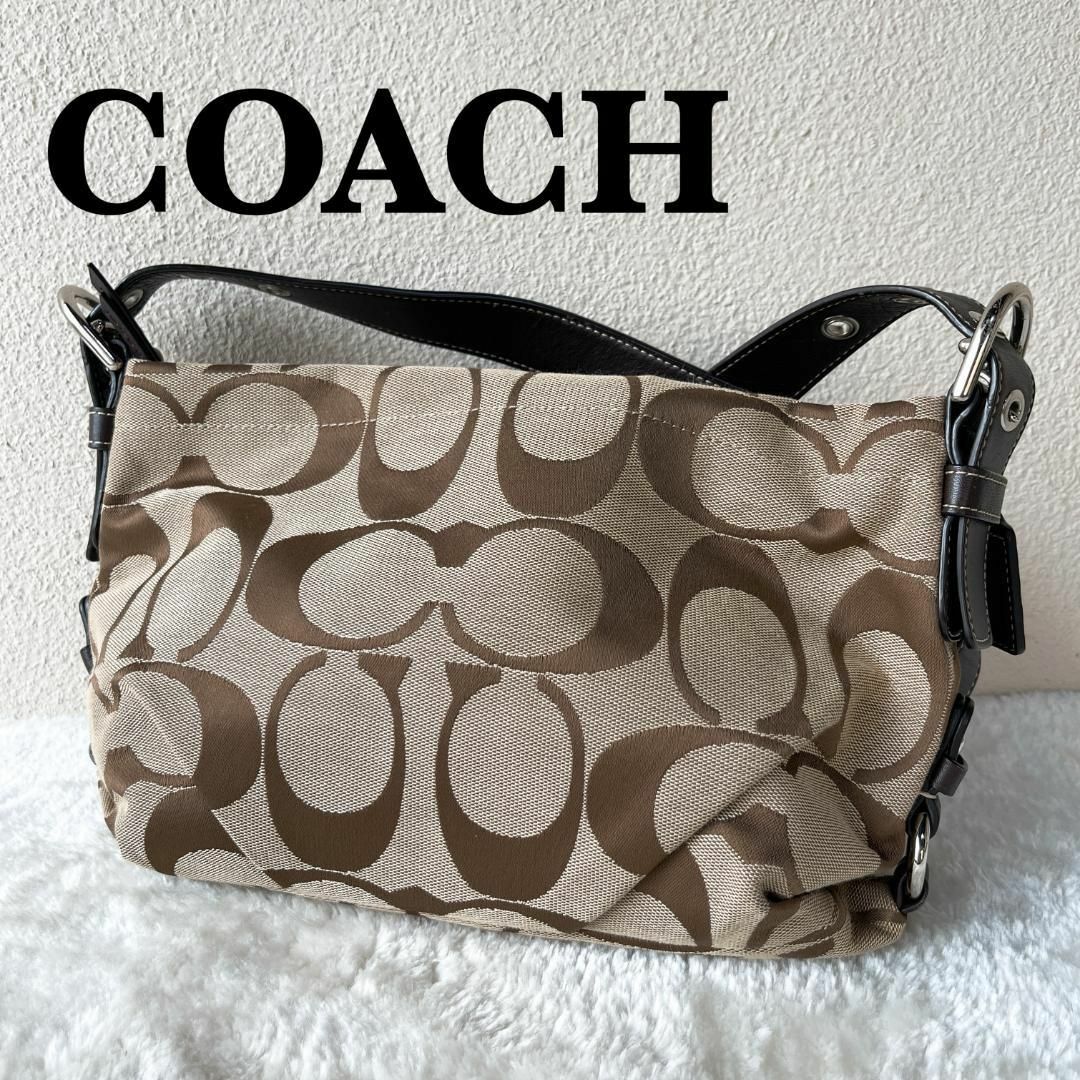 COACH(コーチ)の美品✨COACH コーチショルダーバッグハンドバッグブラウン茶シグネチャー総柄 レディースのバッグ(ショルダーバッグ)の商品写真