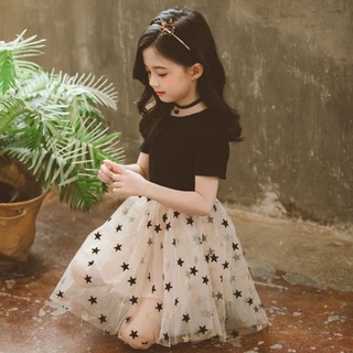 【大人気】 子供服 黒 ワンピース 100cm お洒落 韓国 チュール スカート(ワンピース)