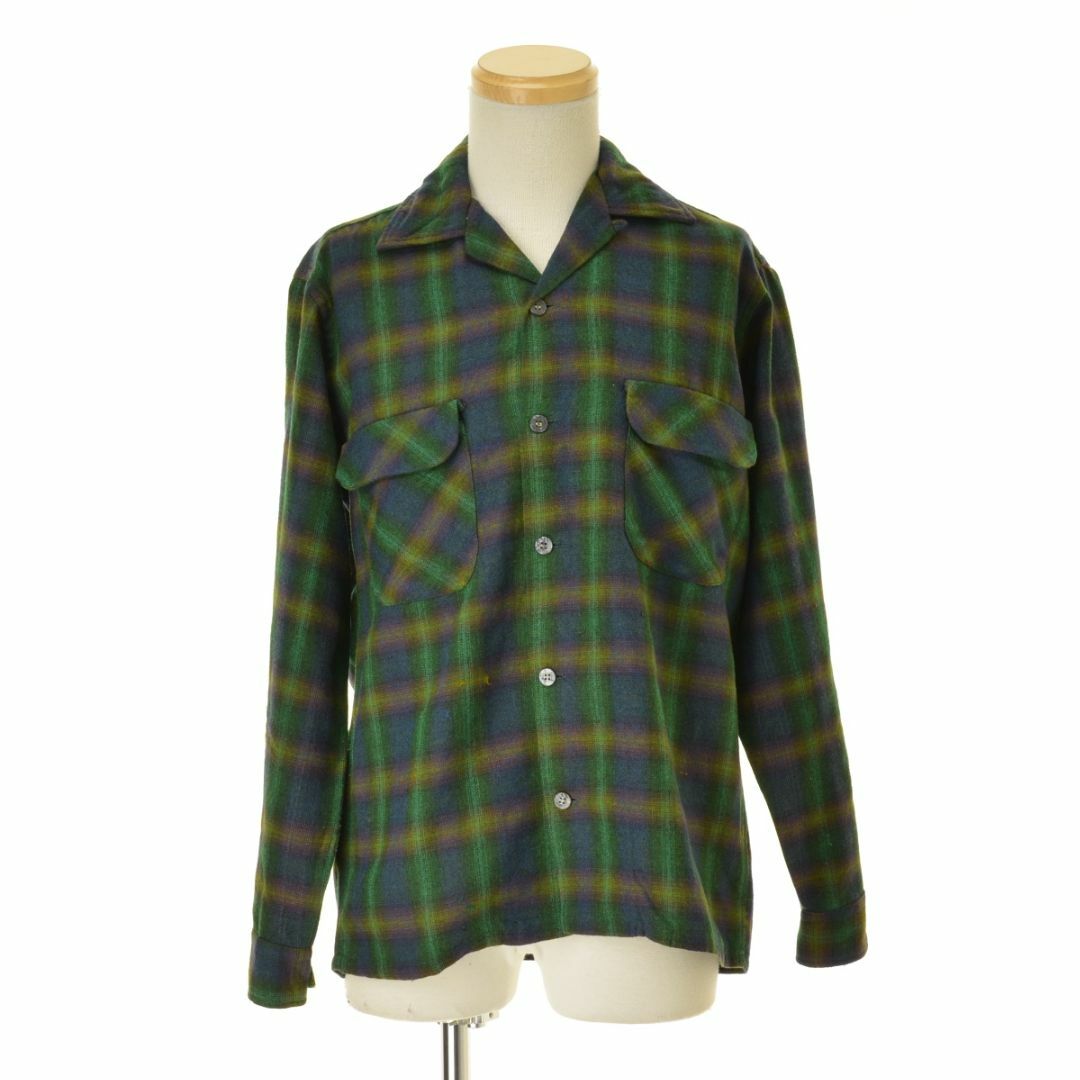 【SEARS】60s オンブレチェック ウール混 オープンカラー長袖シャツ メンズのトップス(シャツ)の商品写真