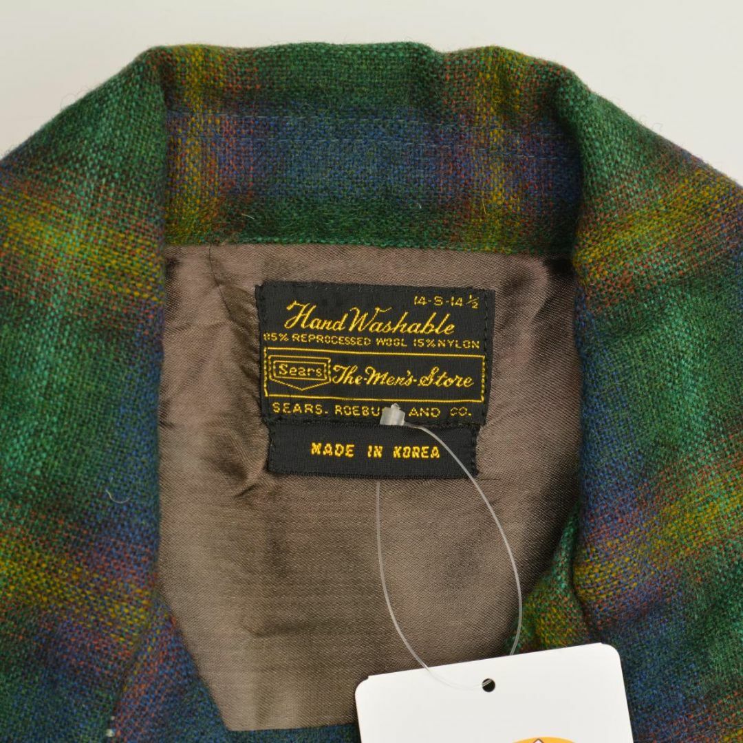 SEARS】60s オンブレチェック ウール混 オープンカラー長袖 SEARS】60s オンブレチェック ウール混 オープンカラー長袖
