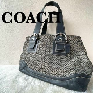 コーチ(COACH)の美品✨COACHコーチセミショルダーバッグトートバッグブラック黒シグネチャー総柄(ショルダーバッグ)