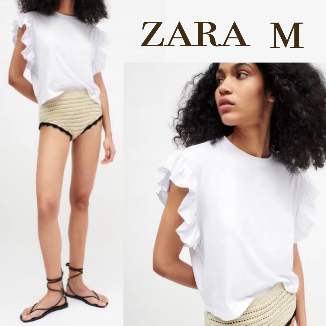 ZARA(ザラ)の【美品 M】ZARA フリル袖 トップス レディースのトップス(シャツ/ブラウス(半袖/袖なし))の商品写真