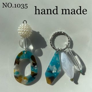 ラスト ブルー モザイク アシメ ハンドメイド ピアス(ピアス)