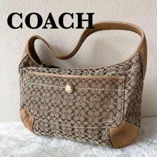 コーチ(COACH)の美品✨COACHコーチセミショルダーバッグトートバッグブラウン茶シグネチャー総柄(ショルダーバッグ)