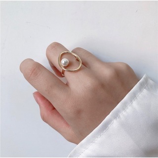 指輪 高級感 パール 冠婚葬祭 おしゃれ ワンポイント 韓国 デート ゴールド(リング(指輪))