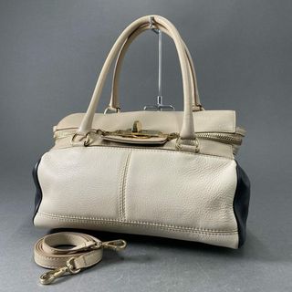 マックスマーラ(Max Mara)のAe19 MAX MARA マックスマーラ ツートン 2WAY ショルダーバッグ ハンドバッグ ベージュ ブラック レザー イタリア製(ショルダーバッグ)