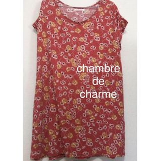 chambre de charme - シャンブルドゥシャーム　麻混　花柄チュニック　フリー　日本製