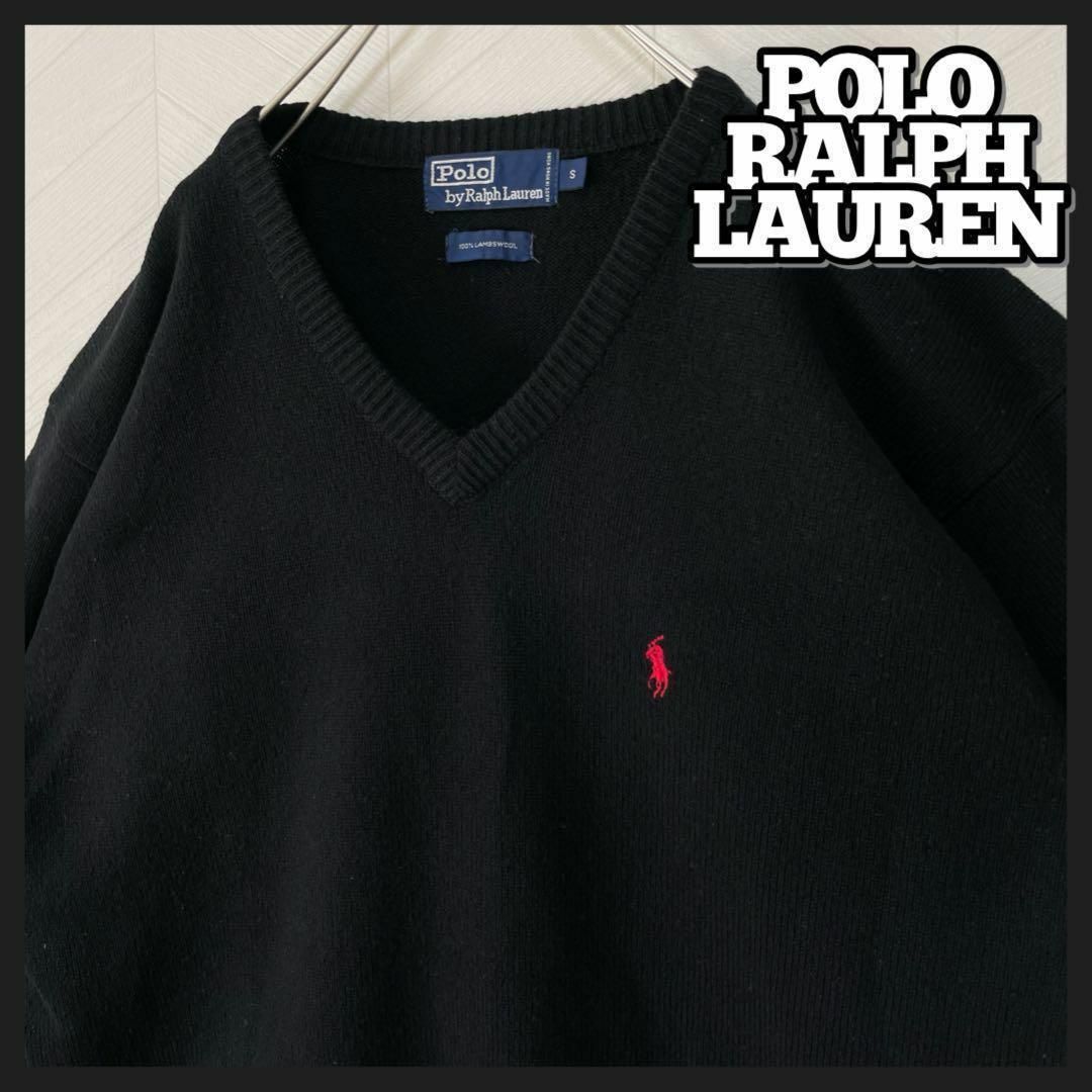 POLO RALPH LAUREN(ポロラルフローレン)のポロ ラルフローレン ニット セーター 黒×赤 メンズ S ラムウール100% メンズのトップス(ニット/セーター)の商品写真