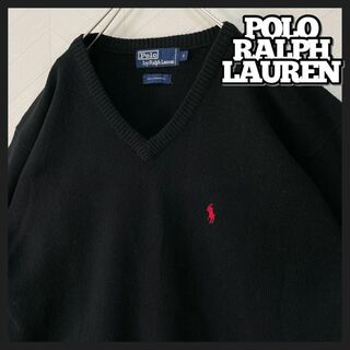 ポロラルフローレン(POLO RALPH LAUREN)のポロ ラルフローレン ニット セーター 黒×赤 メンズ S ラムウール100%(ニット/セーター)